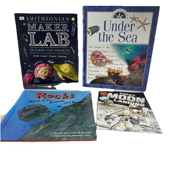 Lot of 4 Science Experiment Rocks Moon Ocean Kid Child Books educational Mix - Picture 1 of 14